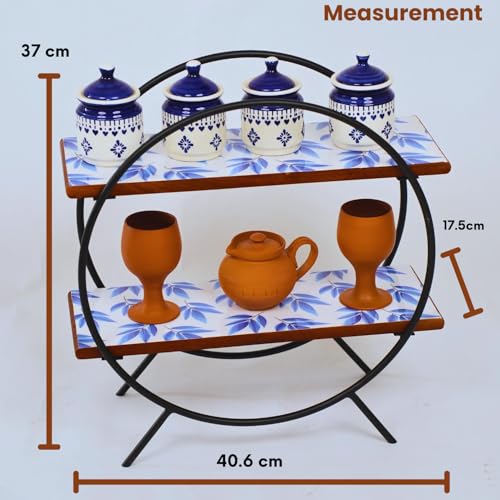 Image of Premium Bluedoodle Wooden Kitchen Organizer /Countertop Kitchen Storage Rack /Spice Rack /Shelf /Wooden Organizer /Living Room Organizer,Big(40.6 L x 37 W x 17.5 H Cm)