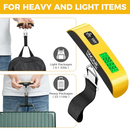 Image of BAGAIL Digital Luggage Scale, 110lbs Hanging Baggage Scale with Backlit LCD Display, Portable Suitcase Weighing Scale, Travel Luggage Weight Scale with Hook, Strong Straps for Travelers