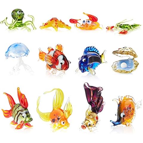 IK Style Juego de 12 figuras de peces de vidrio para decoración de acuario Cover