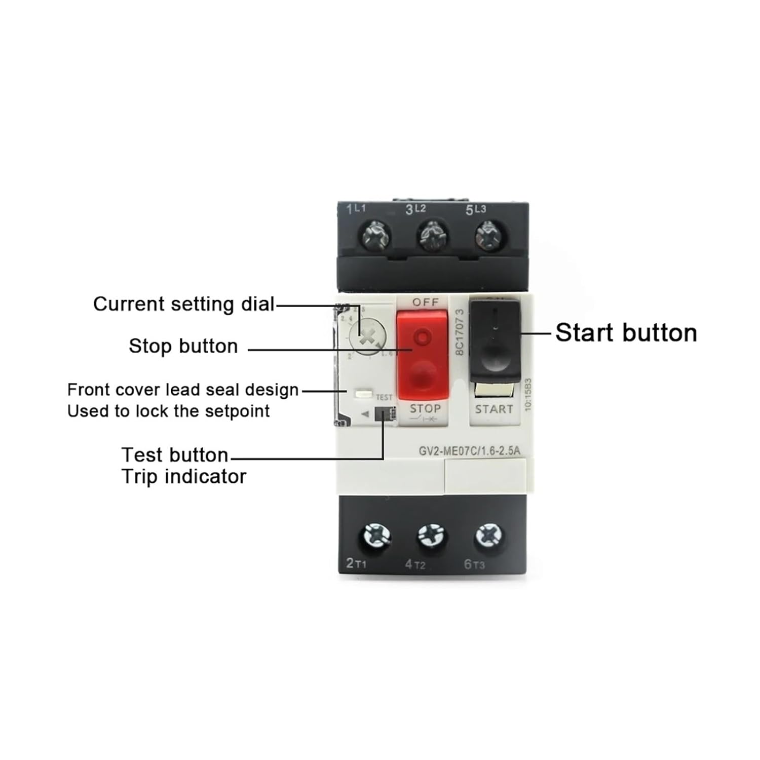 Motor Starter GV2ME Series Motor Protector Motor Circuit Breaker Push Button 3P Thermal Magnetic Type Motor Breaker(GV2ME03C 0.25-0.4A)