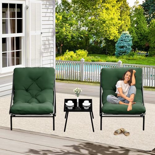 BalkonmöBel Set 3 Teilig, Gartenmöbel Set, Balkonmöbel Kleiner Balkon, Balcony Furniture mit Glastisch & Stahlgestell, Balkon Set 2 Personen, Garden Furniture Sets für Hof, Terrasse, Innen (Grün)