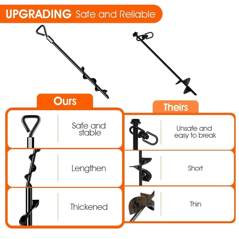 Ground Anchors Screw in Tent Stakes Heavy Duty Trampoline Stakes High Winds, Ground Anchors for Camping Tent, Canopies, Carports, Sheds, Swing Sets, Canopy Stakes Kit, Mobile Home Anchors 4 Pack