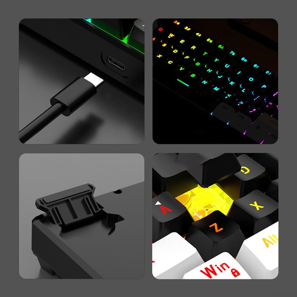 Tastiera da gioco cablata al 60%, con retroilluminazione RGB, portatile ed ergonomica, tastiera retroilluminata RGB per PC, per Mac, ufficio, gaming (bianco)