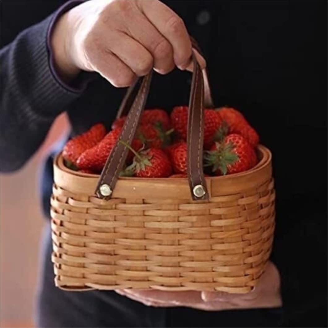 Koszyk Piknikowy Drewniany Kosz Do Przechowywania Kwiatów Przenośny Pojemnik Na Owoce Z Uchwytem Kosza Piknikowego Plenerowy(17 * 13.5 * 10cm)