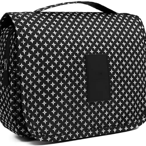 Bolsa Necessaire Maquiagem Cosméticos Feminina para Viagem Impermeável com Divisória com Gancho Premium Mundo F&s (Preto Estrelado)