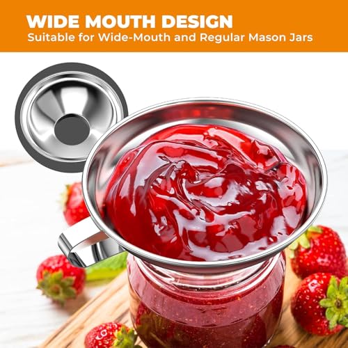 Image of Curated Cart Small Canning Funnel for Wide Mouth and Regular Mason Jars, Stainless Steel Kitchen Use Funnels with Strainer for Filling Bottles, Metal Funnel Set for Oil, Powder, Jam, Grains