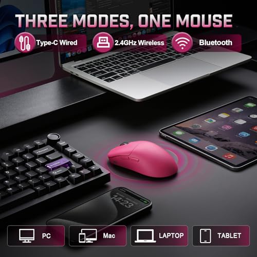 Image of YUNZII M1 Wireless Gaming Mouse, Tri-Mode 2.4G /BT /Wired Gaming Mouse, PAW3311 Sensor 10000 DPI Rechargeable Wireless Mouse with 5 Programmable Buttons, Customizable via Software for Win & Mac (Pink)