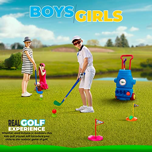 Fisk Toys Kids Toy Toddler Golf Set - Sports Toy Kids Golf 6 Total Balls 4 Interchangeable Golf Clubs 2 Practice Flags 2 Practice Holes - Youth Golf Ages 4 5 6 7 - Golf Bag Sports And Outdoor Toys #TOP3