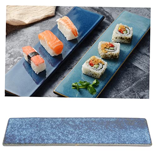 Plato Japonés Largo para Sushi de Cerámica Azul miniatura 2