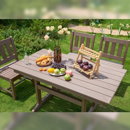 Psilvam 7-Piece Patio dining Sets, Poly Lumber Outdoor Dining Set for 6, Weather Resistant patio table and chairs set That Never Rust, Suitable for Garden (1 Dining Table + 6 Patio Chairs, Brown)