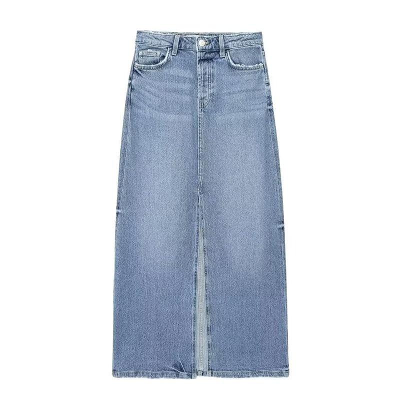 Jupe longue en jean femme coupe ligne A élégante avec poches vêtement rétro taille M