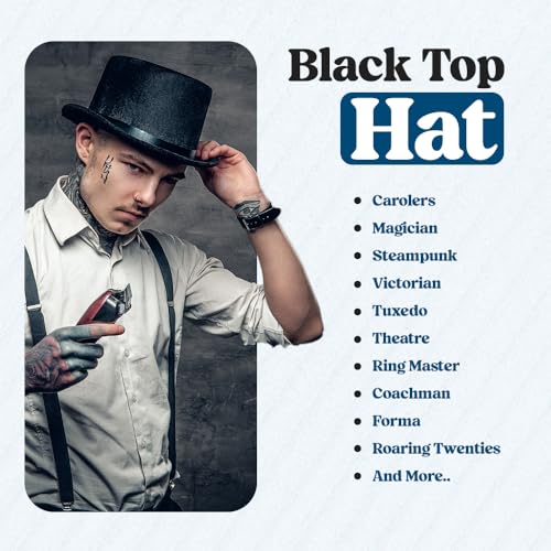 Funny Party Hats Black Top Hat - Victorian Hat for Men - Felt Tuxedo Costume Hat - Coachman Hat - Dress Up Hat3