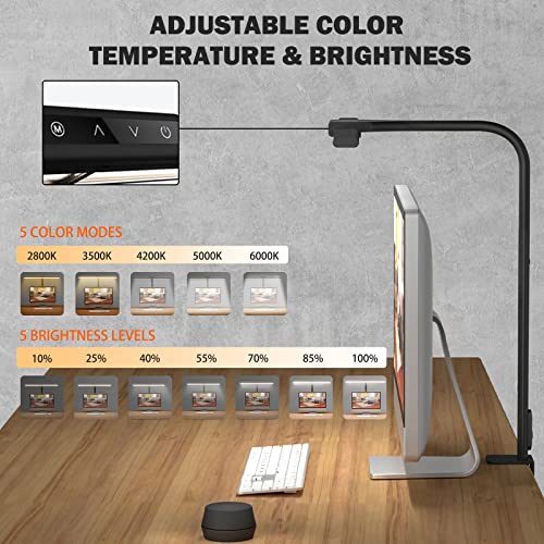 Hamopy Led Desk Lamp With Clamp, 2-In-1 Double Head Architect Desk Lamp With Usb Charging Port, Gooseneck & Remote Control, 5 Color Modes & 24W Dimmable Eye Protection Desk Lamp For Home Office #TOP2