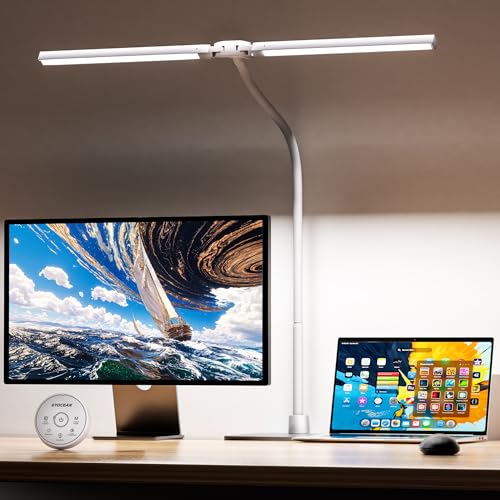 EYOCEAN Schreibtischlampe Doppelkopf Schreibtischlampe Kinder Augenschutz Desk Lamp 16W 72cm Tageslichtlampe Schreibtisch mit Fernbedienung Dimmbare Monitor Lampe Schwanenhals Büro Tischlampe