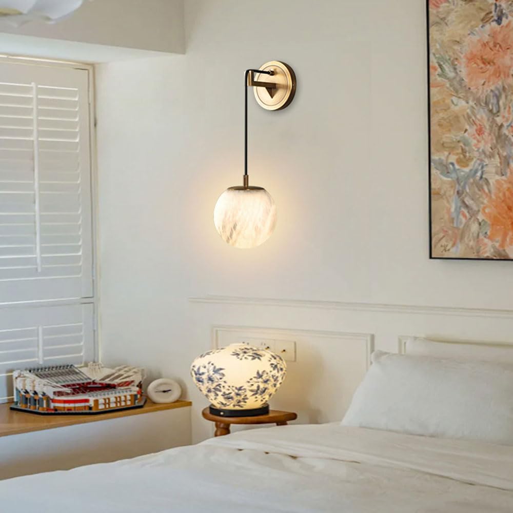 Lampada da parete in ottone stile industriale nordico, applique for interni con vite G9, lampada in marmo collegamento a filo rigido, lampade decorative for toletta ingresso