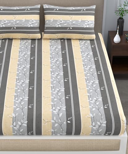 Image of Mafatlal Divine 120 TC Cotton Bedsheet with 2 Pillow Covers for Double /Queen Size Bed, 90x100 Inch - Lava Grey, Elegant & All-Season Comfort