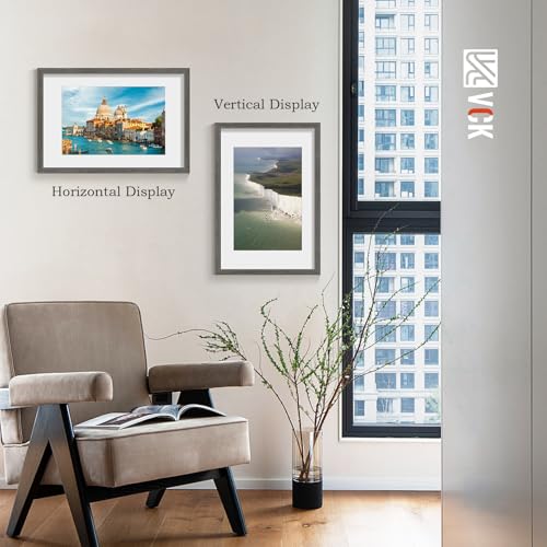 Image of VCK 16x24 Picture Frame 5 Pack, Grey Wood, 12x18 Mat, for Gallery Wall