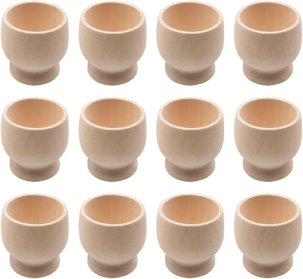 Cabilock 12pcs Wooden Egg Holders for Easter Diy Painting, Natural Wood Egg Cups for Crafting, Easter Decorations and Home Decor, Beige, 1.77x1.57x1.57 Inches