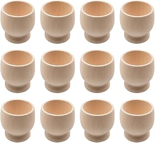 Cabilock 12pcs Wooden Egg Holders for Easter Diy Painting, Natural Wood Egg Cups for Crafting, Easter Decorations and Home Decor, Beige, 1.77x1.57x1.57 Inches