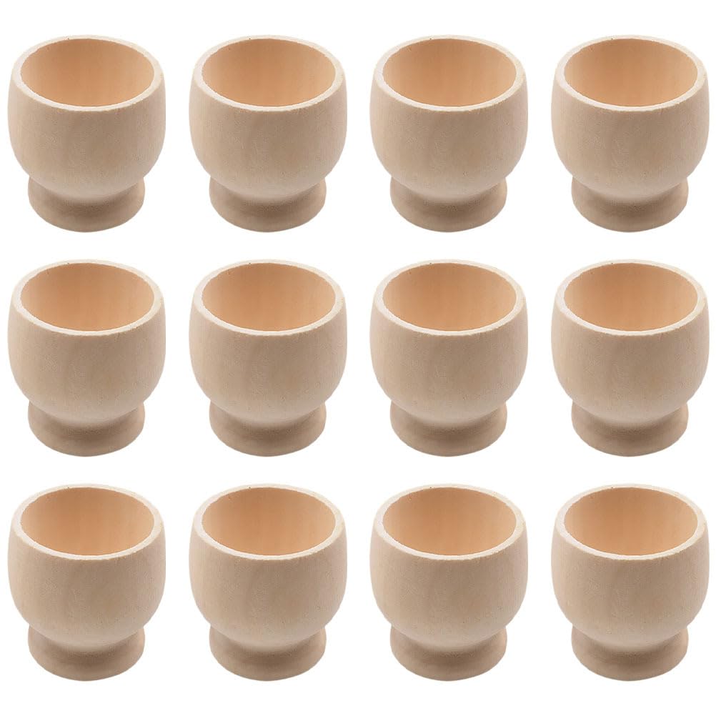 Cabilock 12pcs Wooden Egg Holders for Easter Diy Painting, Natural Wood Egg Cups for Crafting, Easter Decorations and Home Decor, Beige, 1.77x1.57x1.57 Inches