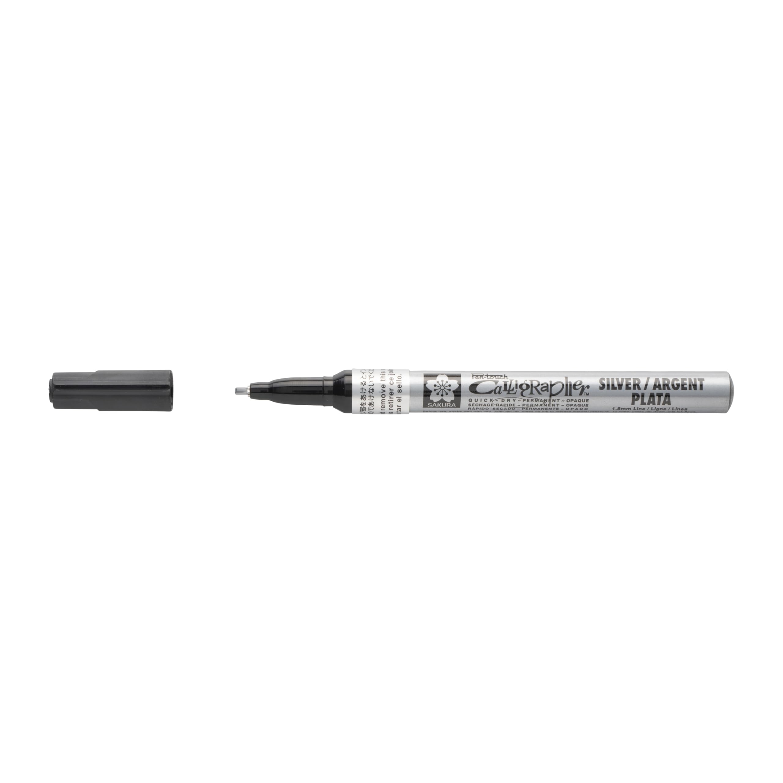 SAKURA Pen-Touch Calligrapher Fine Silver Marker - 1.8 mm Nib - Archival Quality - Metallic Ink - Permanent & Water-Resistant - Versatile for Paper, Glass, Wood, Porcelain, Plastic, Metal