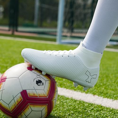 Image of Men's Soccer Cleats Football Shoes for Indoor Outdoor Training White