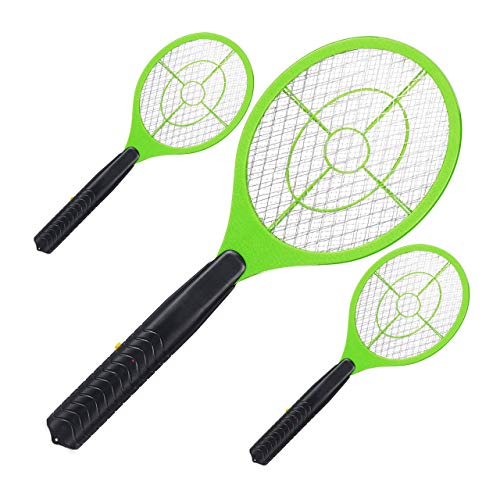 Preisvergleich Produktbild Relaxdays 3 x elektrische Fliegenklatsche, ohne chemische Stoffe, Fliegentöter, gegen Fliegen, Mücken & Moskitos, Fly Swatter, grün
