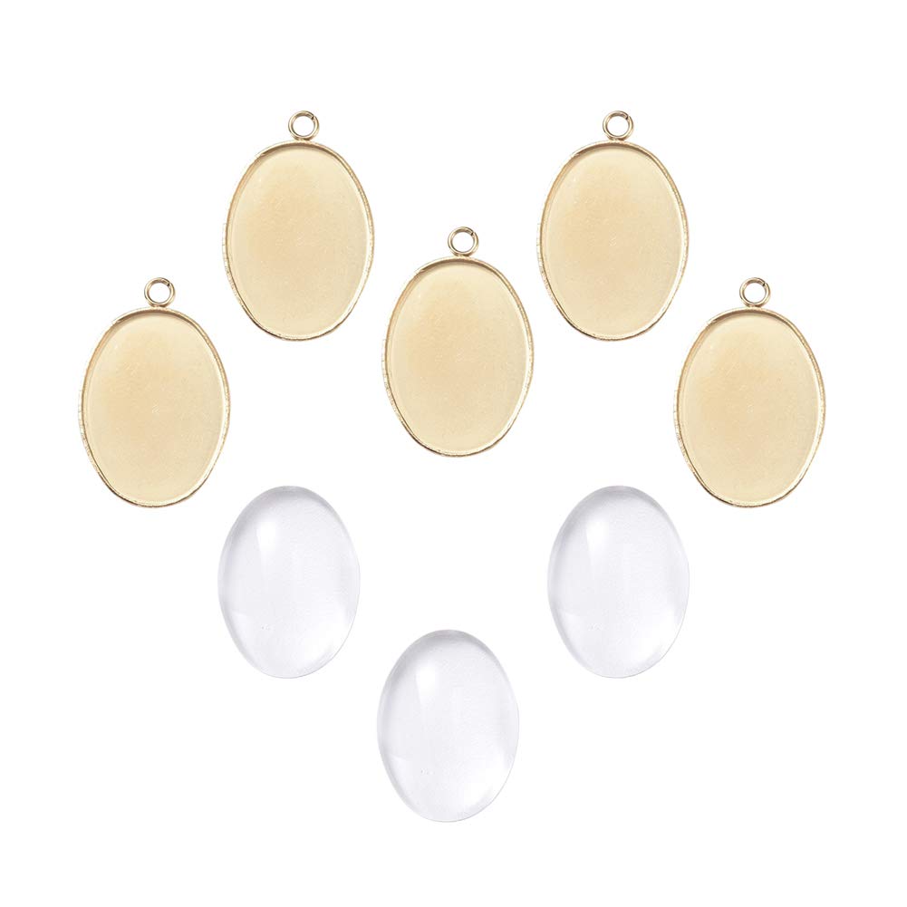 Breloques ovales 3 trous alliage métallique et cabochons verre pour bijoux DIY