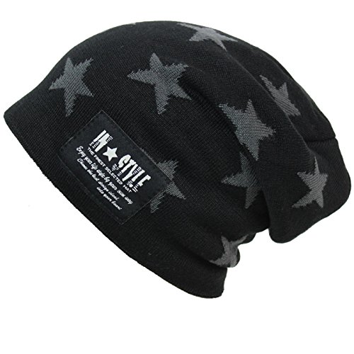 Glamexx24 warme Klassische Slouch Unisex Long Strick Beanie Mütze mit Stern Teddyfleece und Innenfutter Cover