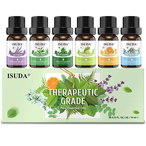 Essential Oils, Pure Essential Oil for Diffuser, Essential Oils Set (Top 6) for Humidifier, Massage, Essential Oils for Diffusers for Home. Eucalyptus, Peppermint, Lavender, Lemongrass