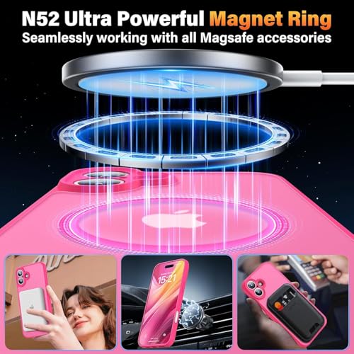 Image of Elzzi Magnetic for iPhone 16 Plus Case (Compatible with MagSafe)(with Camera Lens Protection) Slim Translucent Matte Shockproof with Anti-Fingerprint Phone Case, Pink
