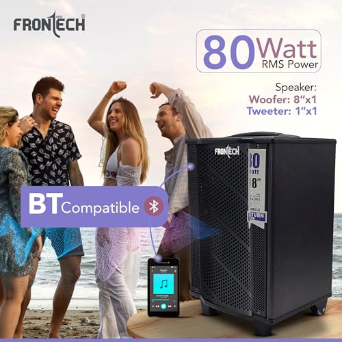 Image of FRONTECH Nocturn Lite Trolley Speaker | 80W Powerful Sound | Wireless Microphones | USB /TF /Bluetooth /FM | Guitar & MIC Input | Rechargeable Battery (SW-0221, Black)