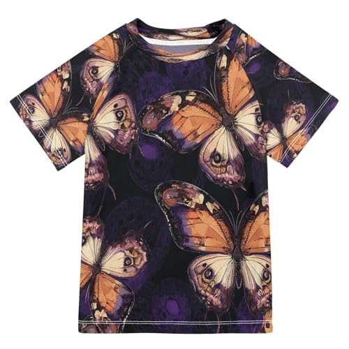Boys Short Sleeve T-Shirts Tie-dye Butterfly Purple Rashguard Kids Swim Shirts Sun UPF 50+