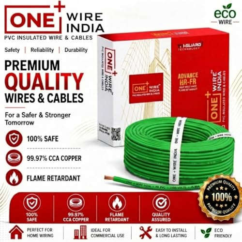 Image of 0.75 SQMM |Green | 90 meter | PVC Insulated Industrial Multistrand CCA Copper Wire | High Purity Copper | Triple Layer Protection | FR Rated | Heavy Duty Electrical Cable | 10 Guage