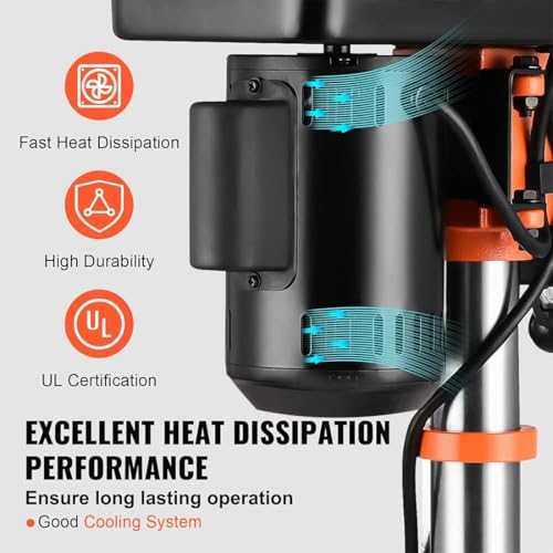 Image of VOLTZ VZ-DP16 1.8-Amp 8-Inch 9-Speed Cast Iron Bench Drill Machine Benchtop Drill Press For Wood Working With Led Light Black /Orange (400W, 0.62 Inches)