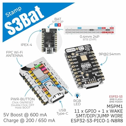 Módulo M5StampS3 Bat con conector de batería integrado para proyectos IoT 7