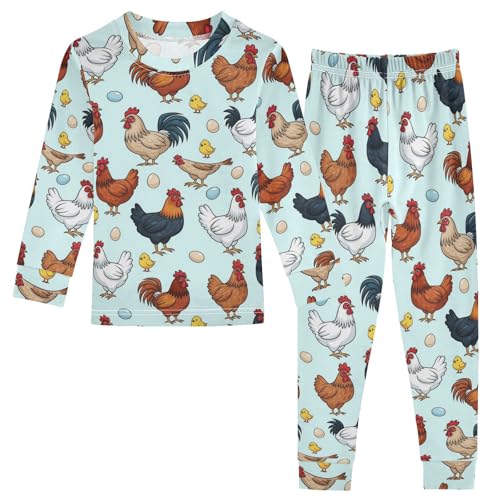 Pajama Sets Long Sleeve Chicken Eggs and Chicks Soft Comfy Sleepwear 2 Piece PJS 3-8T