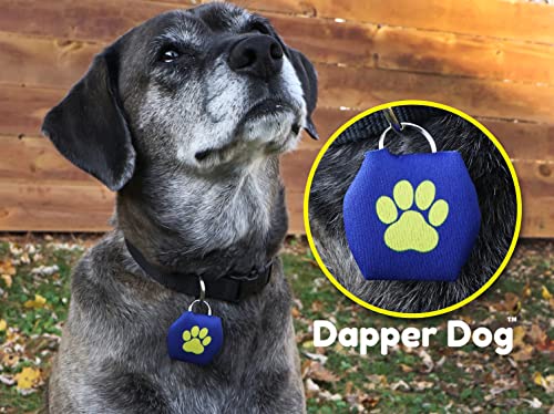 Image of Dapper Dog - Dog Tag Silencer with Tag Ring (Dark Blue with Yellow Paw Print)