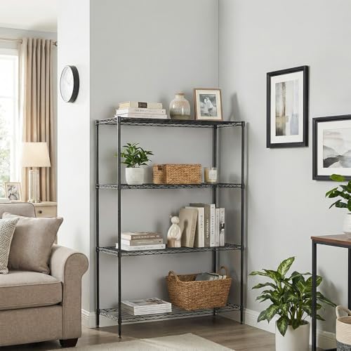 Image of BestOffice 4-Tier Wire Shelving Unit, 1000 LBS Heavy Duty Metal Storage Shelves, Adjustable Wire Shelf for Garage, Kitchen, Pantry, Utility Shelving Rack with Leveling Feet, Black