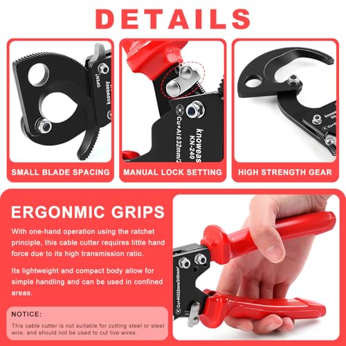 Image of Knoweasy KN-240 Upgraded Cable Cutter and Ratchet Wire Cutter Works for Aluminum and Multi-core Cables up to 240mm