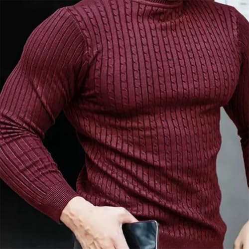 Men's Turtleneck Knit Sweater Striped Casual Warm Long Sleeve Pullover Streetwear Jumper3