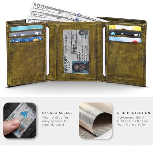 Image of Tri fold Leather Wallet for Men with RFID | Slim Wallets for Men with 1 ID and 6 Credit card slots | Front Pocket Minimalist