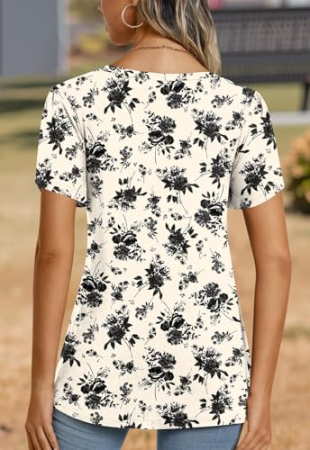 Image of CATHY 2026 Women Tops Summer Short Sleeve Tunic V Neck T-Shirts Loose Casual Floral Blouse S-4XL