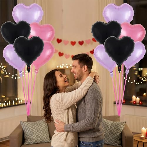 Image of 12 Pcs Colorful Heart Balloons,18 Inch Heart Foil Balloons Love Balloon Valentine Balloon for Birthday Party Wedding Engagement Party Baby Shower Valentine Day Decorations