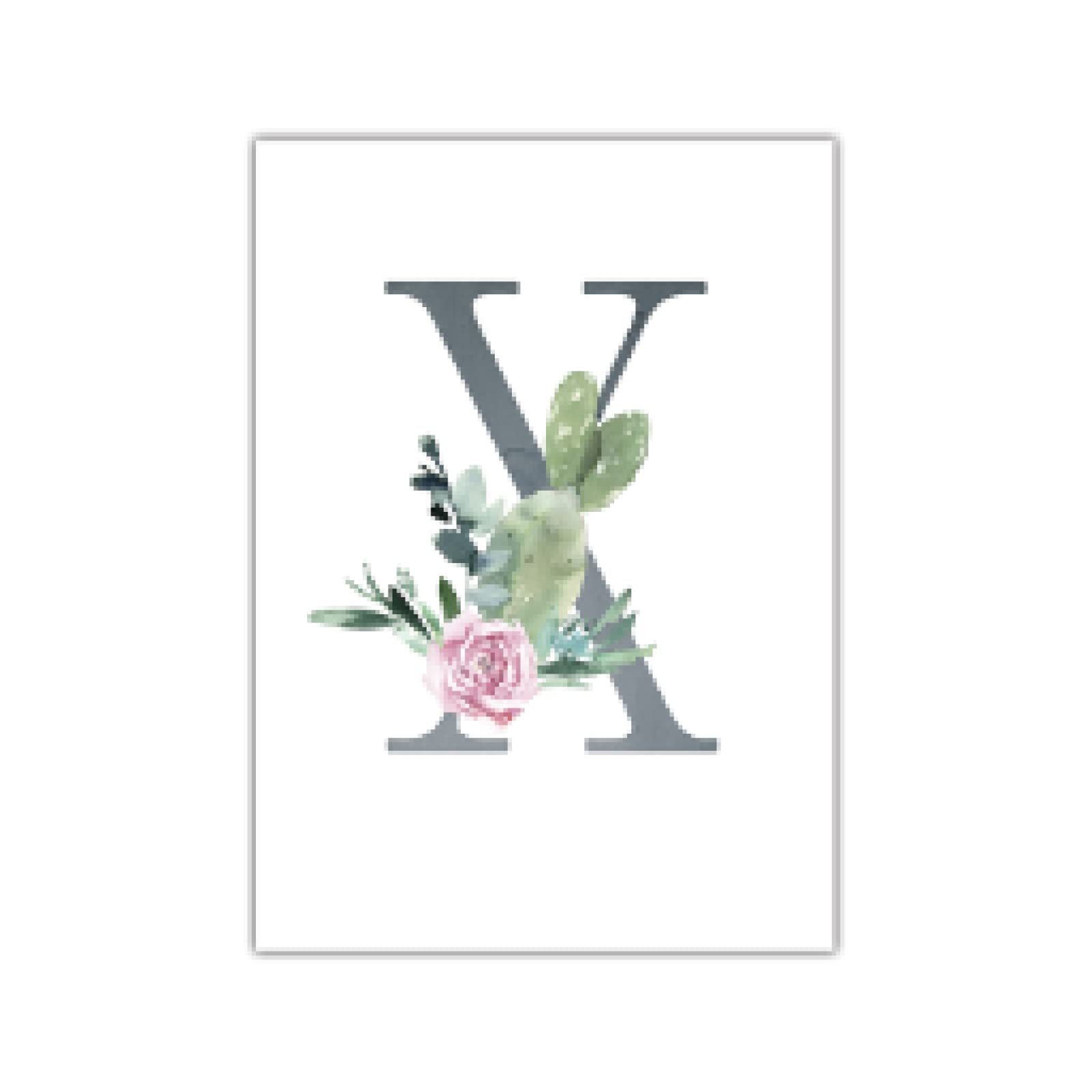 dsdsgog Letra X Nombre personalizado Carteles Arte floral Impresión en lienzo Bebé Guardería Cuadro de pared Pintura en lienzo para niños Niña Dormitorio Decoración 80x110cm Sin marco