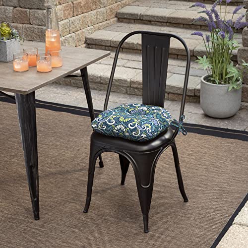 Image of Arden Outdoor Tufted Bistro Seat Cushion, Set of 4, 14.5 in x 15 in, Rain-Proof, Fade Resistant Sapphire Aurora Blue Damask