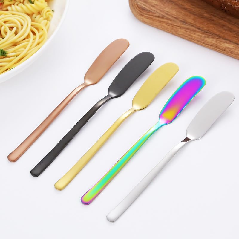 ONUIFIKE Silverware Set, 1/4/6/8 Pieces 304 Stainless Steel Cheese Knife Butter Knife Cutlery Long Handle Jam Butter Knife Bread Butter Knife, Cutlery Flatware Set (Color : Black, Size : 6Pcs)