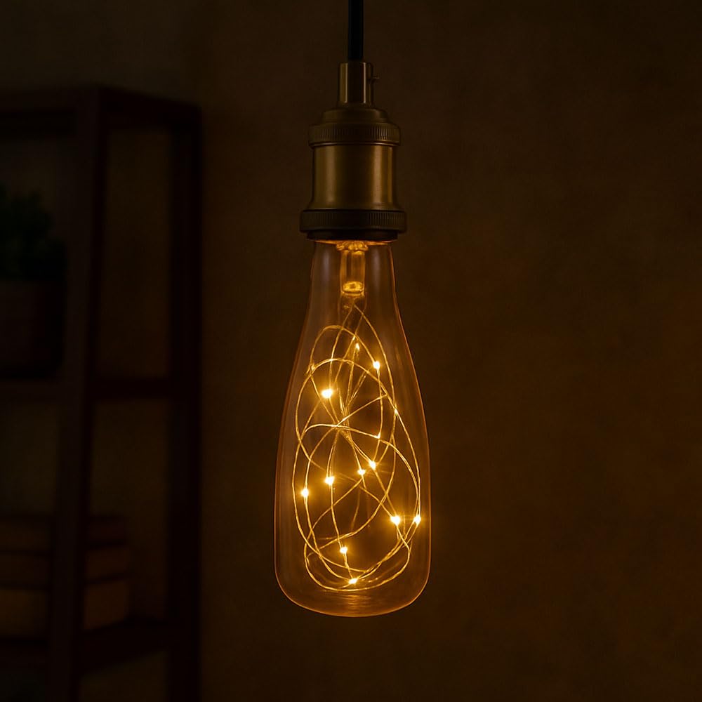 4er-Set LED Deko Leuchtmittel E27, Extra Warmweiß 2200K, 1,6W, mit Kupferkabel – Flaschenform Lampe für warmes, gemütliches Ambiente