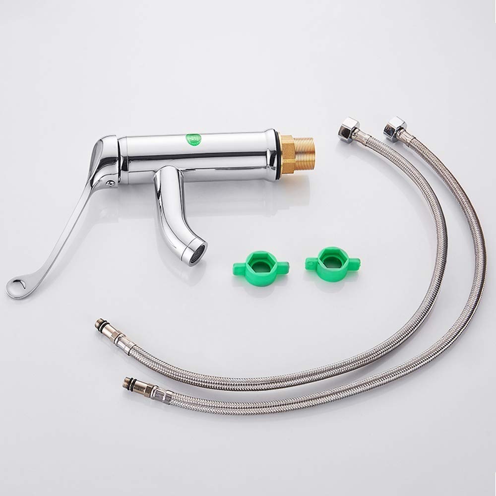 Grifo monomando para lavabo, montado en la cubierta Mesa superior e inferior Grifo mezclador para lavabo Codo de cobre Grifos de laboratorio táctiles abiertos Manija larga elevada Caliente y frío/a