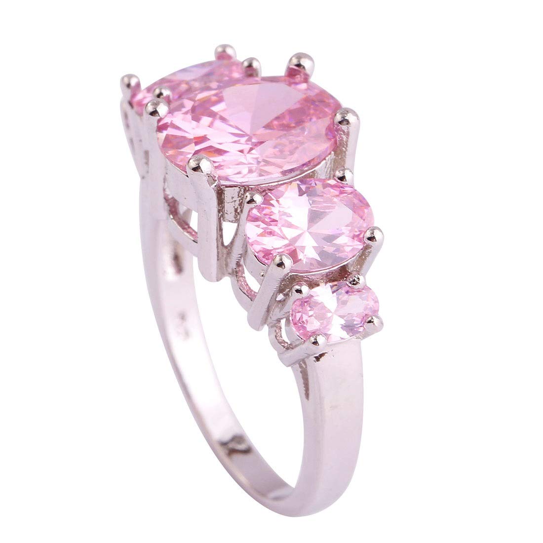 Emsione Created Pink Topaz 925 Silver Plated Oval Ring for Women